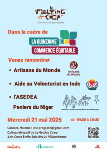 Soirée Quinzaine du commerce équitable Mercredi 21mai 2025 de 19h30 à 21h30 au Café de La Melting Coop à Villeurbanne