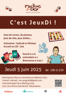 C'est JeuxDi ! spécial signes Jeudi 5 juin de 19h à 22h au Café de La Melting Coop à Villeurbanne