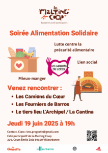 Soirée alimentation solidaire Jeudi 19 juin à 19h au Café de La Melting Coop à Villeurbanne.