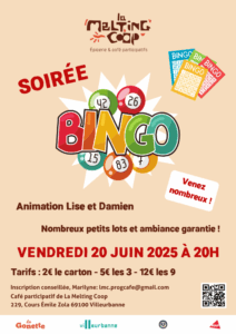 Soirée BINGO vendredi 20 juin à 20h au Café de La Melting Coop à Villeurbanne.
