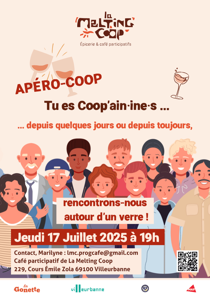 Apéro Coop le jeudi 17 juillet à 19h au Café de La Melting Coop à Villeurbanne